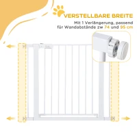PawHut Türgitter, Montage ohne Bohren, verstellbare Breite 75-96 cm, einhändiges Öffnen, Metall, Weiß, Auto-Close Baby Schutzgitter(m-7)