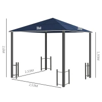 Outsunny Hardtop-Pavillon 3 x 3 m, doppellagige Vorhänge, festes Dach, stabiles Alugestell, dunkelblau+hellgrau(m-3)