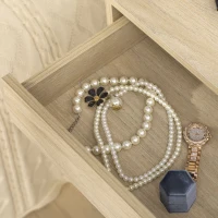 HOMCOM Coiffeuse avec miroir, étagères et tiroir, table de maquillage scandinave, pieds effilés bois d'hévéa, panneaux particules, naturel(m-8)