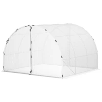 Outsunny Serre de Jardin 3 x 3 m Tunnel Surface Sol 9 m² châssis Tubulaire renforcé 24 mm Double Porte avec poignées Blanc(m-10)
