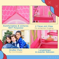 HOMCOM Kinderspielhaus Prinzessin Spielzelt Hausmuster 2 Türen ab 3 Jahren Rollenspiel Polyester Rosa 93 x 69 x 103 cm(m-5)