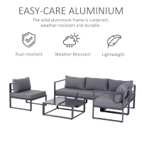 Outsunny 6 PCs Outdoor Indoor Sectional Corner Sofa Set Thick Padded Cushions Aluminium Frame 5 Seaters 1 Coffee Table Grey(m-6)