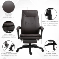 Vinsetto Ergonomiczne Krzesło Biurowe z Podnóżkiem, Wykonawczy Fotel, Regulowane Krzesło Biurkowe Komputerowe z Poduszką na Oparciu, Brązowe, 64 x 64 x 112-120 cm(m-6)