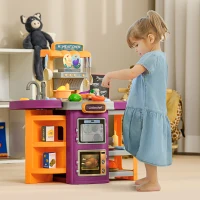 AIYAPLAY Toy Kitchen, 49-Piece Kids Play Kitchen, Children Trolley, with Sound and Light, Spray Effect, Running Water(m-10)
