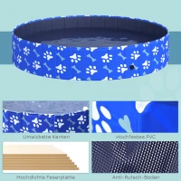 Składany Basen dla Psów PawHut z Praktycznym Korekiem Spustowym, Ø160 x 30H cm, Niebieski(m-6)