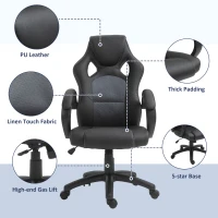 HOMCOM High-Back Office Chair Faux Leather Swivel Computer Desk Chair for Home Office with Wheels Armrests Gray(m-7)