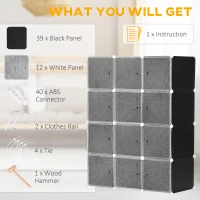 HOMCOM Plastic Storage Drawers for Clothes, DIY Portable Wardrobe Closet, 111L x 47W x 145Hcm-Black/White(m-5)