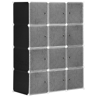 HOMCOM Portable Wardrobe for Bedroom, 12 Cube Closet with 2 Clothes Hanging Rails, Modular Cabinet for Space Saving, Black and White