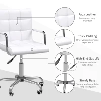 Vinsetto Office Chair, Makeup Vanity Chair, Mid Back Computer Chair, PU Leather Swivel Study Chair with Adjustable Height, Armrest and Rolling Wheels, White(m-6)