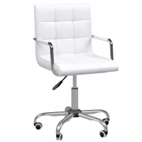 Vinsetto Office Chair, Makeup Vanity Chair, Mid Back Computer Chair, PU Leather Swivel Study Chair with Adjustable Height, Armrest and Rolling Wheels, White(m-11)