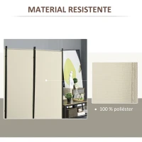 HOMCOM Biombo de 3 Paneles Separador de Ambientes Plegable 253x50x182 cm Divisor de Habitación con 6 Pies de Metal Beige(m-4)