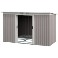 Outsunny Corrugated Garden Metal Storage Shed Outdoor Equipment Tool Box with Kit Ventilation Doors 9x 4FT Light Grey(m-1)