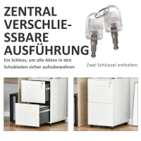 Vinsetto Rolcontainer, archiefkast, scheidingswand, centraal afsluitbaar, stalen behuizing, 5 wielen, wit, 39 x 48 x 67 cm(m-4)