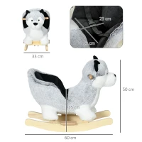 HOMCOM Baby Rocking Horse, Husky-Designed Plush Rocking Animal, with Sounds, Seatbelt, for Ages 18-36 Months - Grey(m-3)