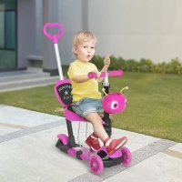 HOMCOM 5-in-1 Kids Toddler 3 Wheels Mini Kick Scooter Push Walker with Removable Seat & Back Rest for Girls and Boys Pink(m-13)