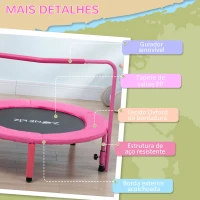ZONEKIZ Trampolim Infantil 3 em 1 para Crianças de 1-6 Anos com Corrimão Amovível Mini Trampolim para Interior Ø96x74cm Rosa(m-6)