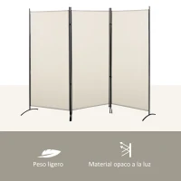 HOMCOM Biombo de 3 Paneles Separador de Ambientes Plegable 253x50x182 cm Divisor de Habitación con 6 Pies de Metal Beige(m-8)