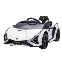 HOMCOM Carro Elétrico Lamborghini SIAN 12V com Controle Remoto Abertura da Porta Música MP3 USB e Faróis 108x62x40 cm Branco(m-10)
