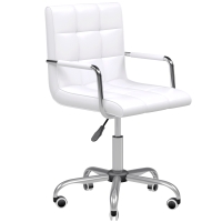 Vinsetto Office Chair, Makeup Vanity Chair, Mid Back Computer Chair, PU Leather Swivel Study Chair with Adjustable Height, Armrest and Rolling Wheels, White