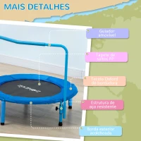 ZONEKIZ Trampolim Infantil 3 em 1 para Crianças de 1-6 Anos com Corrimão Amovível Mini Trampolim para Interior Ø96x74cm Azul(m-6)