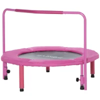 ZONEKIZ Trampolim Infantil 3 em 1 para Crianças de 1-6 Anos com Corrimão Amovível Mini Trampolim para Interior Ø96x74cm Rosa(m-11)