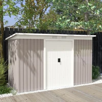 Outsunny Corrugated Garden Metal Storage Shed Outdoor Equipment Tool Box with Kit Ventilation Doors 9x 4FT Light Grey(m-10)