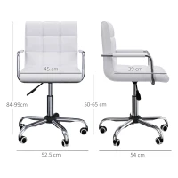 Vinsetto Office Chair, Makeup Vanity Chair, Mid Back Computer Chair, PU Leather Swivel Study Chair with Adjustable Height, Armrest and Rolling Wheels, White(m-3)