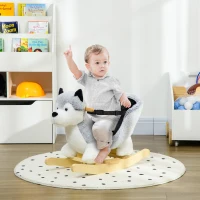 HOMCOM Baby Rocking Horse, Husky-Designed Plush Rocking Animal, with Sounds, Seatbelt, for Ages 18-36 Months - Grey(m-2)