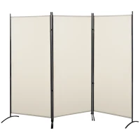 HOMCOM Biombo de 3 Paneles Separador de Ambientes Plegable 253x50x182 cm Divisor de Habitación con 6 Pies de Metal Beige(m-10)
