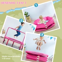 ZONEKIZ Trampolim Infantil 3 em 1 para Crianças de 1-6 Anos com Corrimão Amovível Mini Trampolim para Interior Ø96x74cm Rosa(m-5)