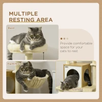 PawHut Copac pentru Pisici cu Casuta, Stalpi de zgariere pentru Pisici, Stinghie si Stalp, 48.5x48.5x141.5 cm, Bej(m-5)