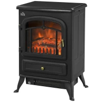 HOMCOM Freestanding Electric Fireplace Indoor Heater Glass View Log Wood Burning Effect Flame Portable Fireplace Stove 950/1850W Black(m-11)