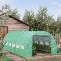Outsunny Polytunnel Greenhouse Walk-in Grow House Tent with Roll-up Sidewalls, Zipped Door and 12 Windows, 6x3x2m Green(m-2)