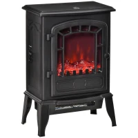 HOMCOM Free standing Electric Fireplace Stove, Fireplace Heater with Realistic Flame Effect, Overheat Safety Protection, 1000W/2000W, Black(m-1)
