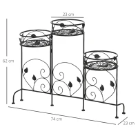 Outsunny Soporte de Metal para Plantas Macetas Plegable Estantería para Flores con 3 Estantes Decoración Interiores Exteriores para Jardín Terraza Balcón 74x23x62 cm Negro(m-3)