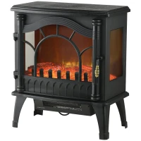 HOMCOM Lareira Elétrica 1000W/2000W com Temperatura Ajustável e Brilho Ajustável para Ambientes 15-30 m² 55x31x58 cm Preto(m-11)