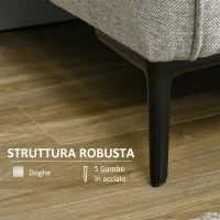 HOMCOM Divano 3 Posti in Tessuto Grigio con 5 Piedini e Doghe, 193x78x71cm(m-5)