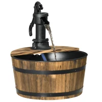 Outsunny Wooden Barrel Water Fountain Outdoor Garden Decorative Water Feature w/ Electric Pump(m-1)
