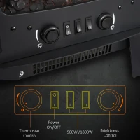HOMCOM 900W/1800W Freestanding Electric Fireplace Room Heater w/ Adjustable Artificial Flame Tempered Glass Safe Home Warmth Retro Faux Fire(m-5)