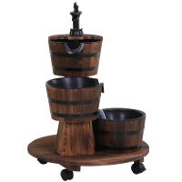 Outsunny Patio Wooden Water Fountain 3 Barrels Set with Wheels, Garden Decorative Ornament with Pump(m-11)