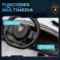 HOMCOM Coche Eléctrico Lamborghini Infantil de 3 a 6 Años Puerta de Tijera con Control Remoto y MP3 111x61x45 cm Blanco(m-6)