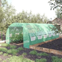 Outsunny Polytunnel Greenhouse Walk-in Grow House Tent with Roll-up Sidewalls, Zipped Door and 12 Windows, 6x3x2m Green(m-10)
