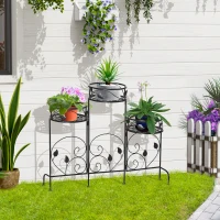 Outsunny Soporte de Metal para Plantas Macetas Plegable Estantería para Flores con 3 Estantes Decoración Interiores Exteriores para Jardín Terraza Balcón 74x23x62 cm Negro(m-2)