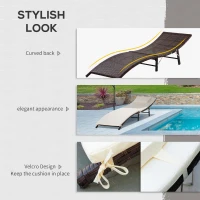 Outsunny Rattan Sun Lounger Garden Furniture Folding Outdoor Chair Wicker Weave Bed with Cushion and Pillow, Cream White(m-6)