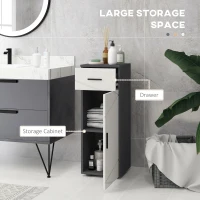 kleankin Slim Bathroom Cabinet, Narrow Bathroom Storage Cabinet with Drawer, Door Cupboard, Adjustable Shelf and Soft Close Mechanism, Grey(m-4)