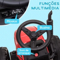 HOMCOM Trator Elétrico com Reboque Amovível com Controlo Remoto Música MP3 Luzes e Cinto de Segurança 136,5x50x52,5 cm Vermelho(m-6)
