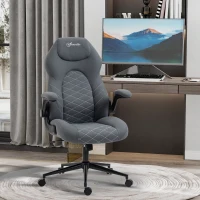 Vinsetto Home Office Desk Chair, Computer Chair with Flip Up Armrests, Swivel Seat and Tilt Function, Dark Grey(m-10)
