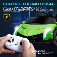 HOMCOM Carro Elétrico Lamborghini 12V Velocidade Máxima 7 km/h com Controlo Remoto MP3 Luzes e Cinto de Segurança 111x61x45 cm Verde(m-5)