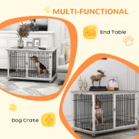 PawHut Indoor Dog Crate Furniture, Side End Table, with Soft Washable Cushion, Lockable Doors, for Large Dogs(m-5)