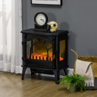 HOMCOM Lareira Elétrica 1000W/2000W com Temperatura Ajustável e Brilho Ajustável para Ambientes 15-30 m² 55x31x58 cm Preto(m-2)